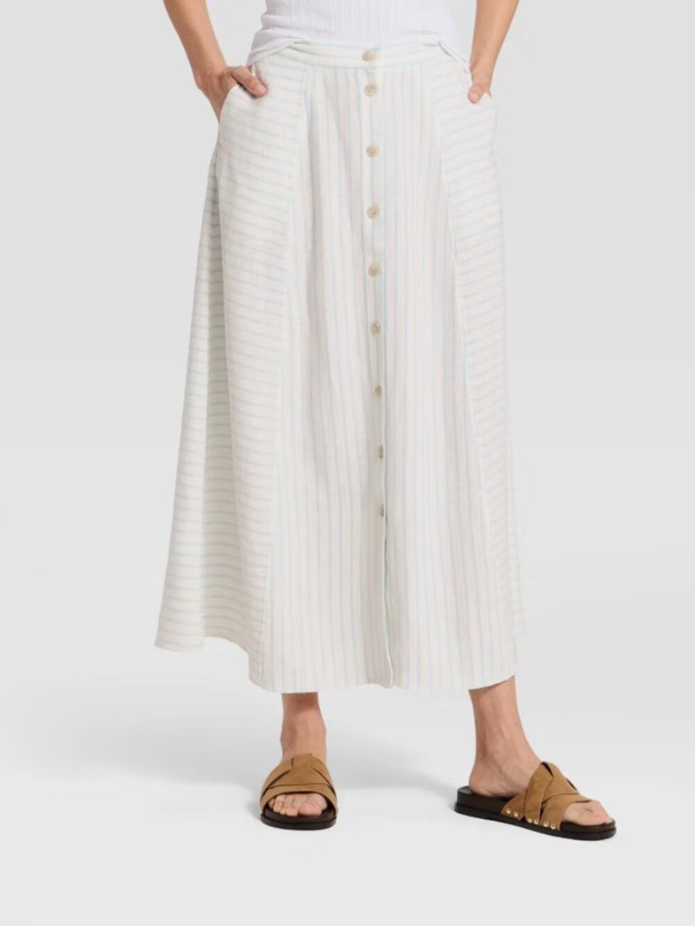 Women's Maxi A-Line Skirt - Universal Thread Light Blue Striped XS